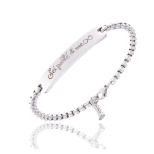 Bracciale uomo donna regolabile in acciaio con targhetta con INCISIONE con nome frase dedica. Possibilità di aggiungere cofanetto in polistirolo personalizzabile