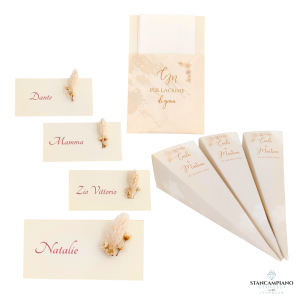 KIT MATRIMONIO WEDDING BAG - Sacchetti Buste porta Fazzoletti Matrimonio Per Lacrime di Gioia, cono portariso e segnaposto con fiori secchi. TOTALMENTE PERSONALIZZABILI - FAZZOLETTO INCLUSO