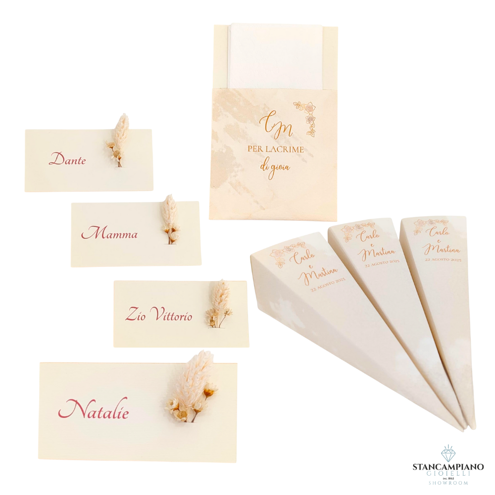 KIT MATRIMONIO WEDDING BAG - Sacchetti Buste porta Fazzoletti Matrimonio Per Lacrime di Gioia, cono portariso e segnaposto con fiori secchi. TOTALMENTE PERSONALIZZABILI - FAZZOLETTO INCLUSO